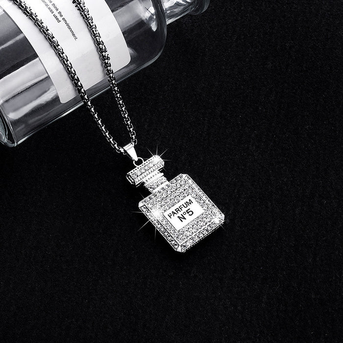 Jewelry WholesaleWholesale Hip Hop Rhinestone Perfume Bottle Stainless Steel Necklace(F)  JDC-NE-MLQ015 Necklaces 米朗奇 %variant_option1% %variant_option2% %variant_option3%  Factory Price JoyasDeChina Joyas De China