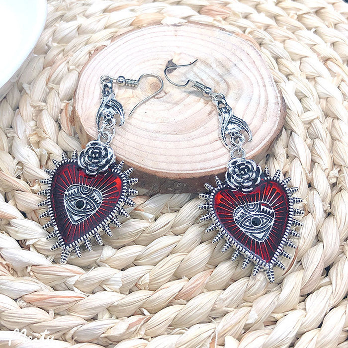 Wholesale Devil Eyes Black Rose Heart Alloy Earrings MOQ≥2 JDC-ES-Fusu008