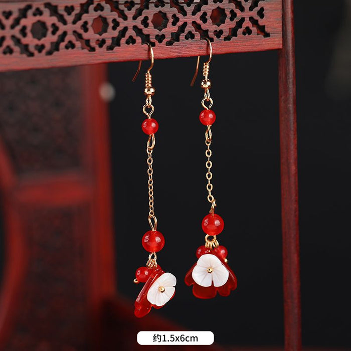 Wholesale antique earrings women's red agate pearl long JDC-ES-Luox006