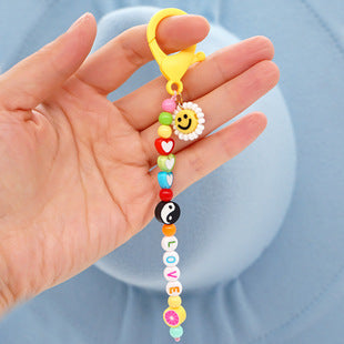 Jewelry WholesaleWholesale Boho Resin Acrylic Imitation Pearl Beaded Flower Smiley Keychain JDC-KC-Yuxz002 Keychains 煜星珠 %variant_option1% %variant_option2% %variant_option3%  Factory Price JoyasDeChina Joyas De China