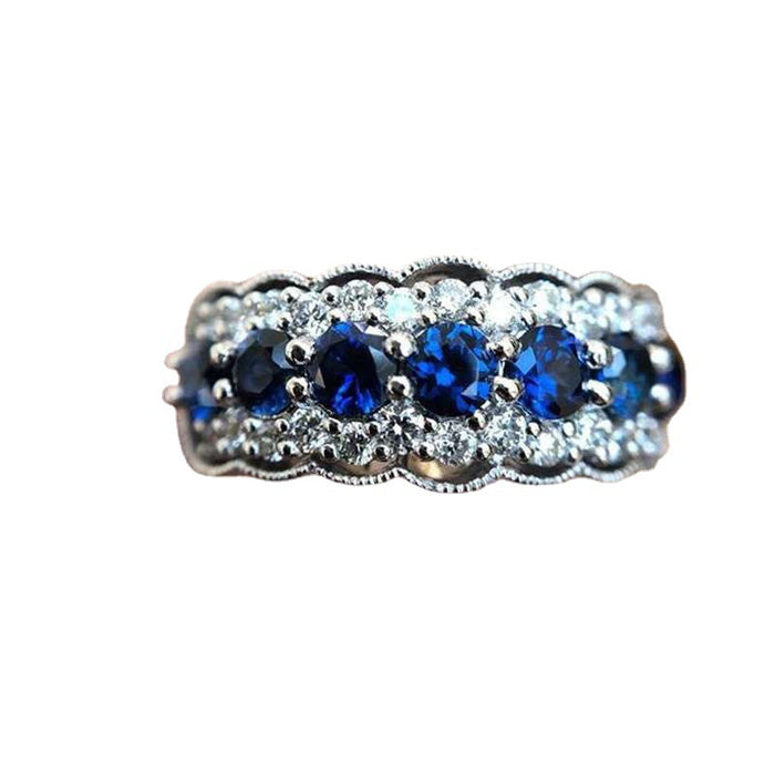 Wholesale Electroplated Silver Blue Zircon Micro Set White Diamond Single Ring For Women JDC-RS-ChenR060