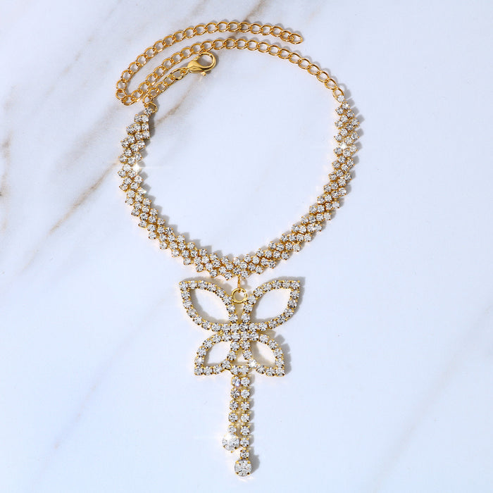 Wholesale Diamond Butterfly Anklet Beach Rhinestone Tassel JDC-AS-Xins027