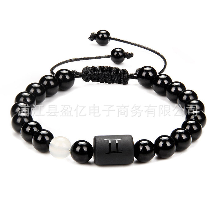 Wholesale Twelve Constellation Men's Black Onyx Braided Couple Bracelet JDC-BT-YinY013