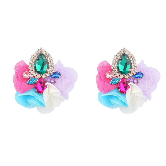 Wholesale Alloy Diamond Fabric Floral Earrings JDC-ES-JL991