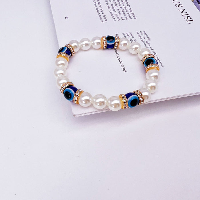 Wholesale Volcanic Stone Stretch Bracelet Devil's Eye Colorful Pearl Bracelet MOQ≥2 JDC-BT- QingH003