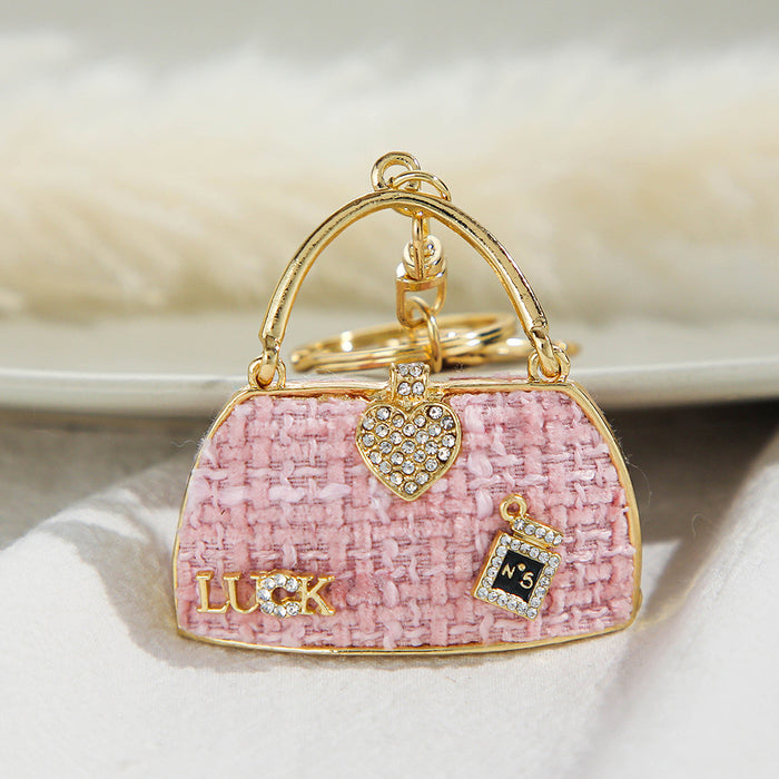 Wholesale Flannel Rhinestone Bag Shape Alloy Keychain MOQ≥2 JDC-KC-ChaoK022