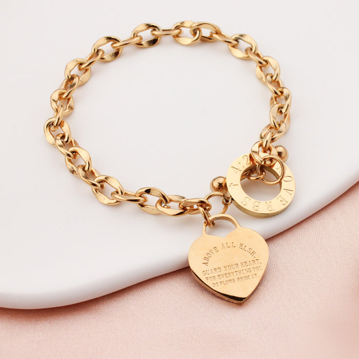 Wholesale Bracelet Stainless Steel Heart Letter Chain MOQ≥2 JDC-BT-BLu002