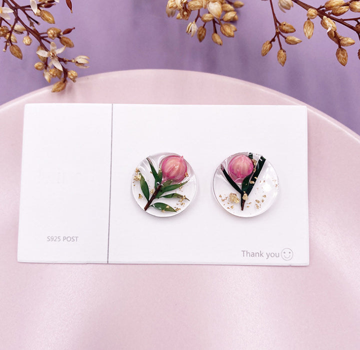 Jewelry WholesaleWholesale S925 Silver Needle Round Transparent Geometric Dried Flower Rose Earrings JDC-ES-XuanY007 Earrings 宣妍 %variant_option1% %variant_option2% %variant_option3%  Factory Price JoyasDeChina Joyas De China