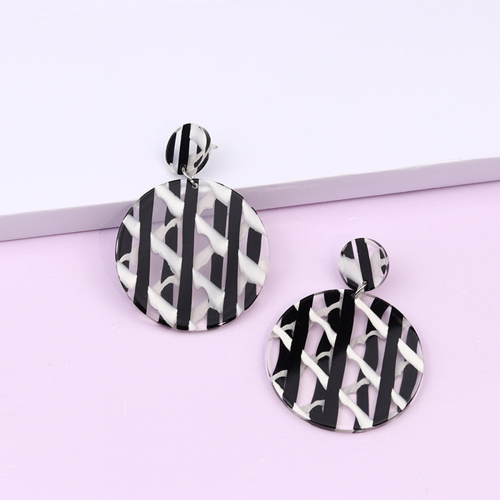 Wholesale Stripe Collection Acetate Geometric Round Earrings JDC-ES-DUAI017