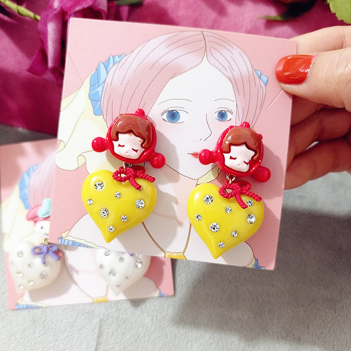 Wholesale Earrings Resin Cute Cartoon Rhinestone Love (S) JDC-ES-Xingj021