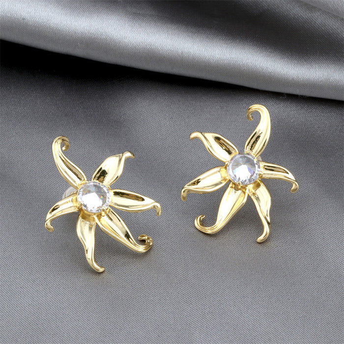 Wholesale Earrings Individual Irregular Gold Flowers Set with Zirconium JDC-ES-PREMTIANY001