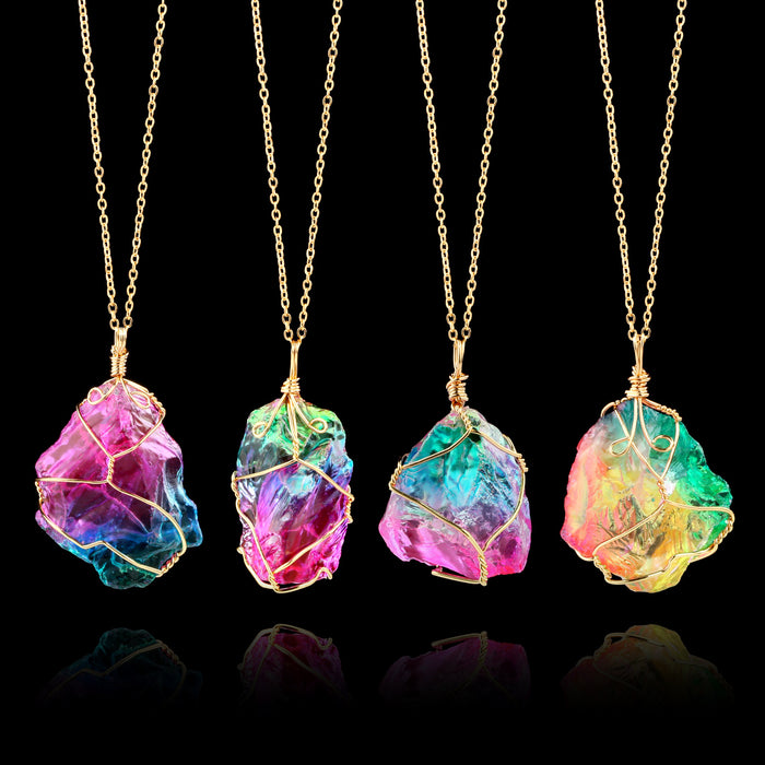 Wholesale Seven Colors Natural Raw Stone Winding Crystal Pendant Transparent Multicolor JDC-NE-LingG001