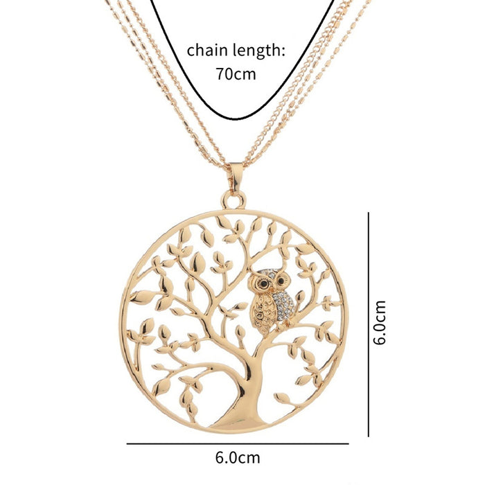 Jewelry WholesaleWholesale diamond studded animal owl necklace hollow tree of life sweater chain MOQ≥2 JDC-NE-shenX005 Necklaces 晟玺 %variant_option1% %variant_option2% %variant_option3%  Factory Price JoyasDeChina Joyas De China