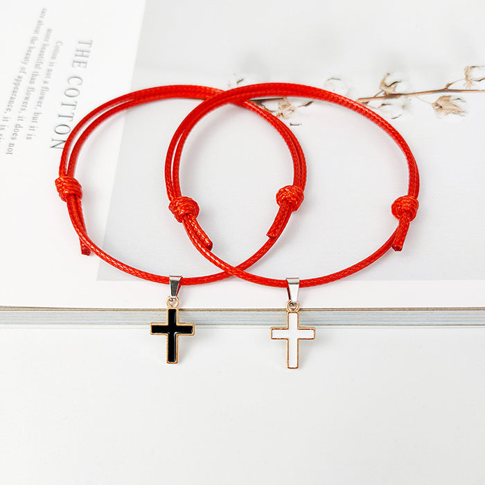 Wholesale Alloy Cross Wax Rope Couple Bracelet Pair JDC-BT-ZiR010