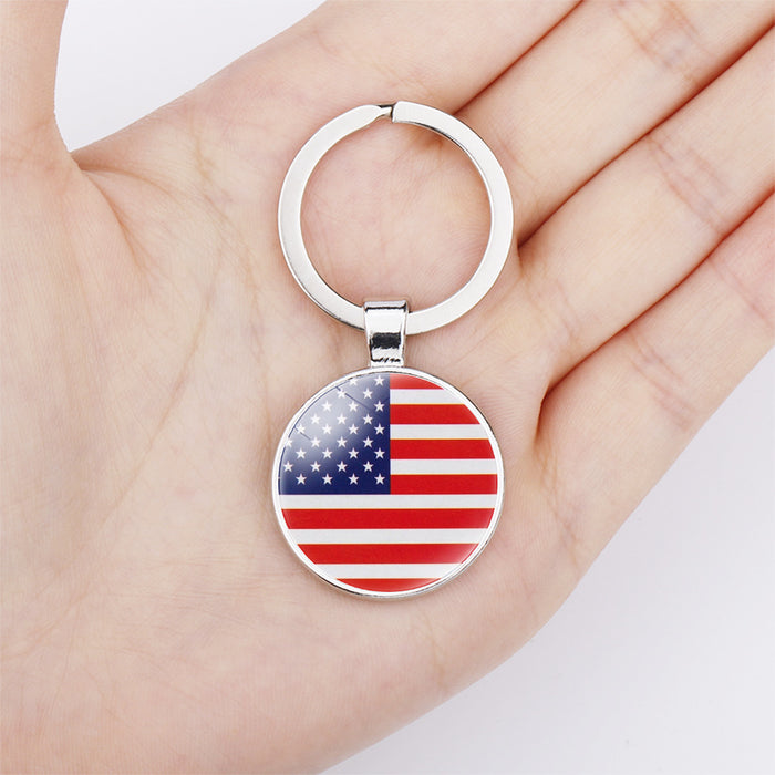 Wholesale 4th of July American Flag Independence Day Time Gemstone Alloy Glass Keychain JDC-KC-NingX014