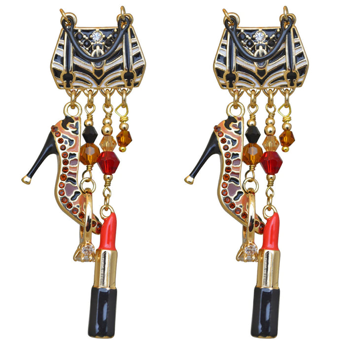 Wholesale Earrings Alloy Enamel Diamond Bags Lipstick High Heels MOQ≥2 JDC-ES-JUYAO004