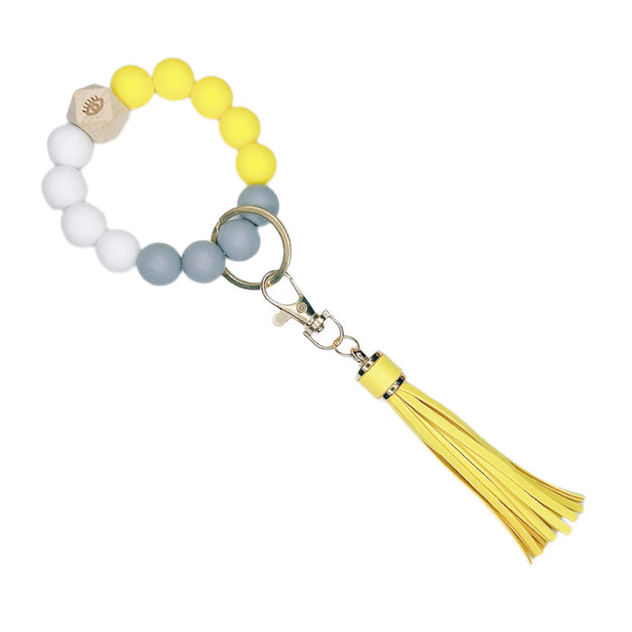 Wholesale Silicone Beaded Leather Tassel Wrist Keychain JDC-KC-WuoD020