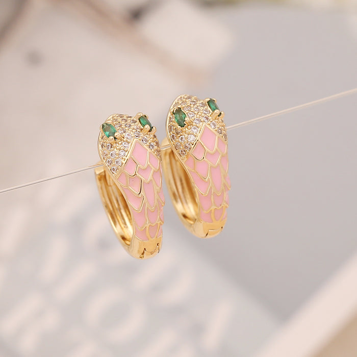 Wholesale Copper Material Multicolor Oil Drop Snake Earrings Stud Earrings MOQ≥2 JDC-ES-Bingm026