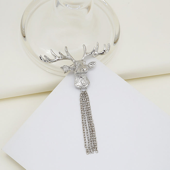 Wholesale Brooch Alloy Christmas Elk Head Tassel Collar Pin JDC-BC-MDD009