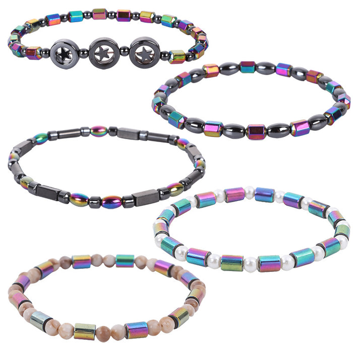 Wholesale rice beads colorful straight tube magnet anklet electroplating AB color pearl anklet JDC-AS-JIai006