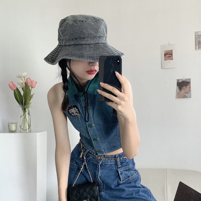 Wholesale hat fabric niche big brim denim fisherman hat summer autumn JDC-FH-JIER007