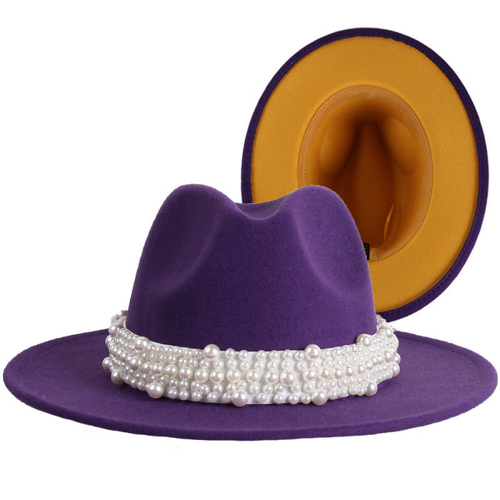 Wholesale Hat Woolen Double-sided Thickening British Retro Pearl Hat JDC-FH-XRong009