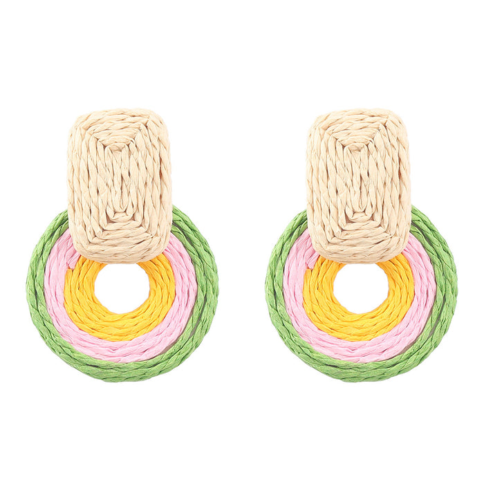 Wholesale Raffia Braided Square Round Geometric Earrings JDC-ES-JL996