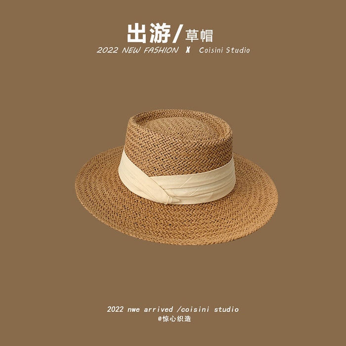 Wholesale Pearl Flower Lace Big Brim Straw Hat MOQ≥2 JDC-FH-LXi001