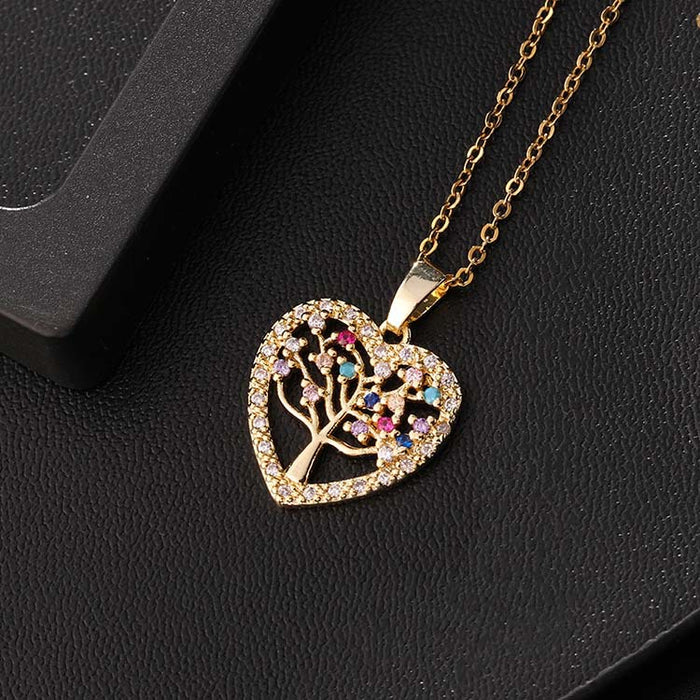 Jewelry WholesaleWholesale Gold Plated Openwork Colorful Zircon Heart Shape Tree of Life Necklace JDC-NE-ShangY004 Necklaces 尚易 %variant_option1% %variant_option2% %variant_option3%  Factory Price JoyasDeChina Joyas De China