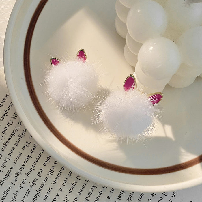 Wholesale Earring Alloy Cute Mink Fur Ball Cat Ear Stud Earrings JDC-ES-Baolai006