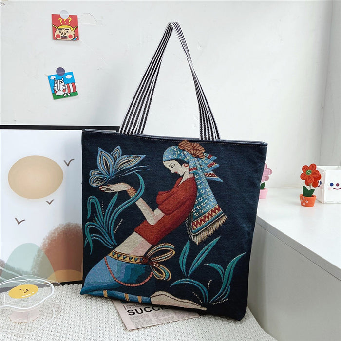 Wholesale Handbag Canvas Ethnic Style Retro Painted Shoulder Tote Bag MOQ≥2 JDC-HB-Weis001