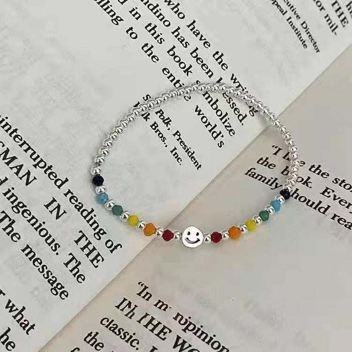 Wholesale Fashion Bear Rainbow Colorful Smiley Beaded Elastic Cord Bracelet JDC-BT-NiHuang003