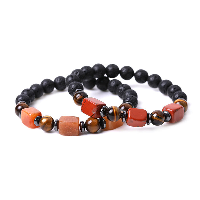 Wholesale Volcanic Stone Bracelet Square Agate Tiger Eye Beads MOQ≥2 JDC-BT-XIUHAO003