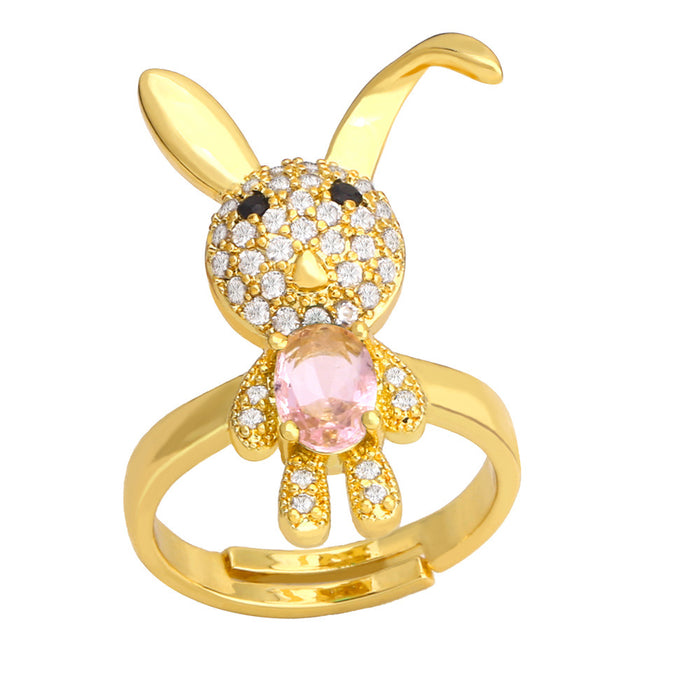 Wholesale Ring Copper Plated 18K Gold Zircon Rabbit Adjustable JDC-PREMAS-RS-002