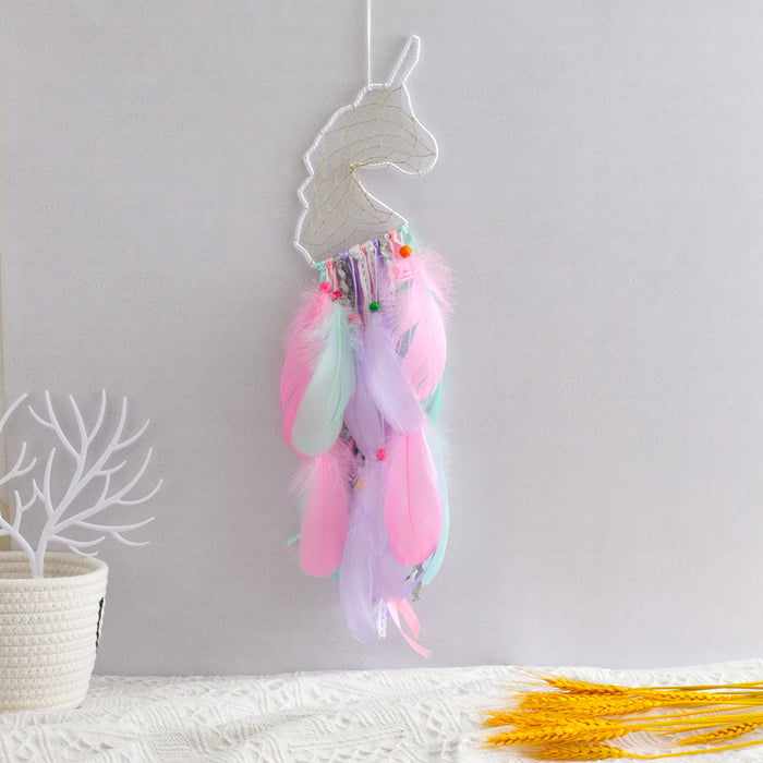 Wholesale Tapestry Home Decor Mesh Boho Jewelry Personality Unicorn Feather Dreamcatcher MOQ≥2 JDC-DC-ZH016