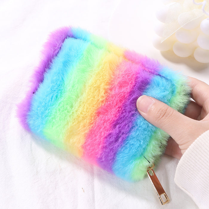 Wholesale Plush Gradient Rainbow Long Wallet JDC-WT-HongHua002