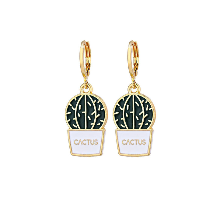 Wholesale Earrings Alloy Ceramic Cactus Geometric Plant Earrings MOQ≥2 JDC-ES-Yihan010