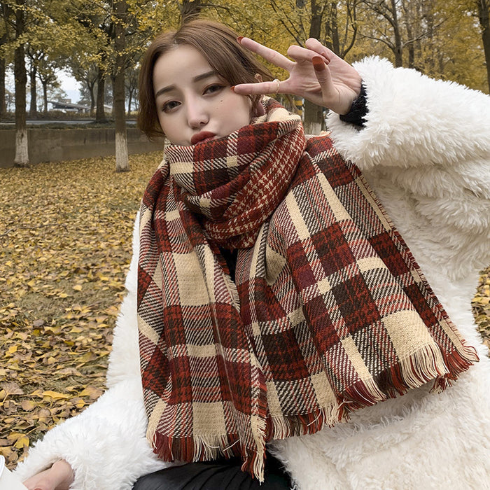 Wholesale Scarf imitation cashmere warm winter shawl British red plaid JDC-SF-Zhenl003