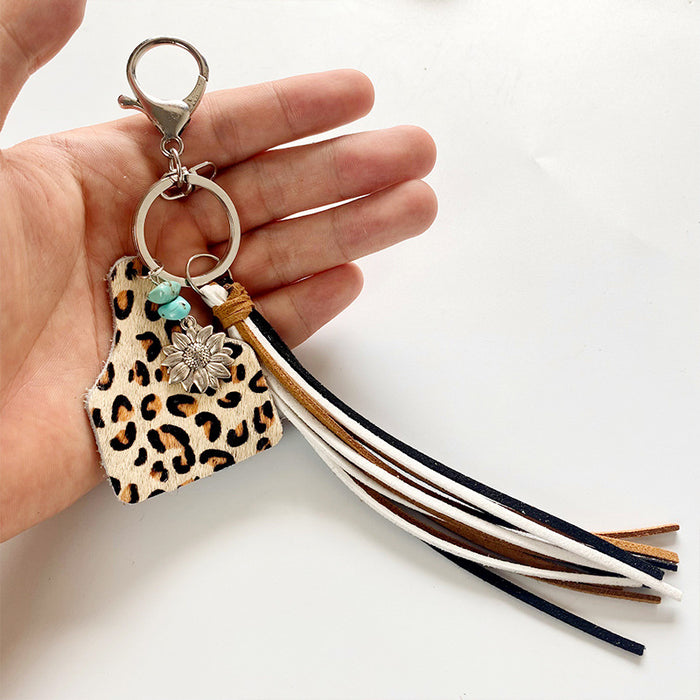 Jewelry WholesaleWholesale Leather Tassel Turquoise Alloy Sunflower Keychain MOQ≥2 JDC-KC-HeYi001 Keychains 合异 %variant_option1% %variant_option2% %variant_option3%  Factory Price JoyasDeChina Joyas De China