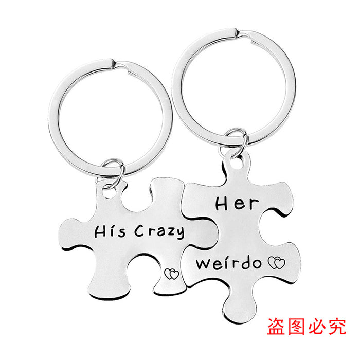 Jewelry WholesaleWholesale Stainless Steel Couple Puzzle Plating Metal Keychain JDC-KC-GangGu006 Keychains 钢古 %variant_option1% %variant_option2% %variant_option3%  Factory Price JoyasDeChina Joyas De China