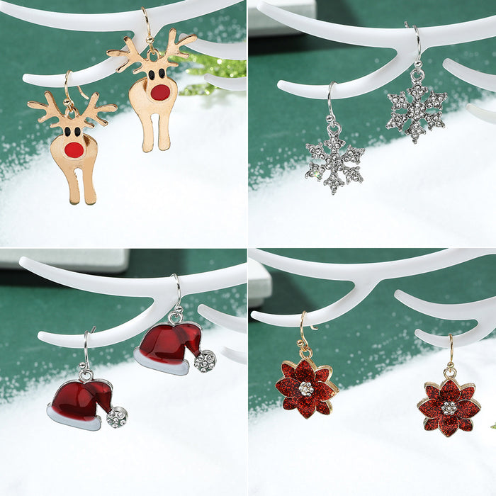 Wholesale Earrings Alloy Enamel Christmas Elk Snowflakes JDC-ES-A555