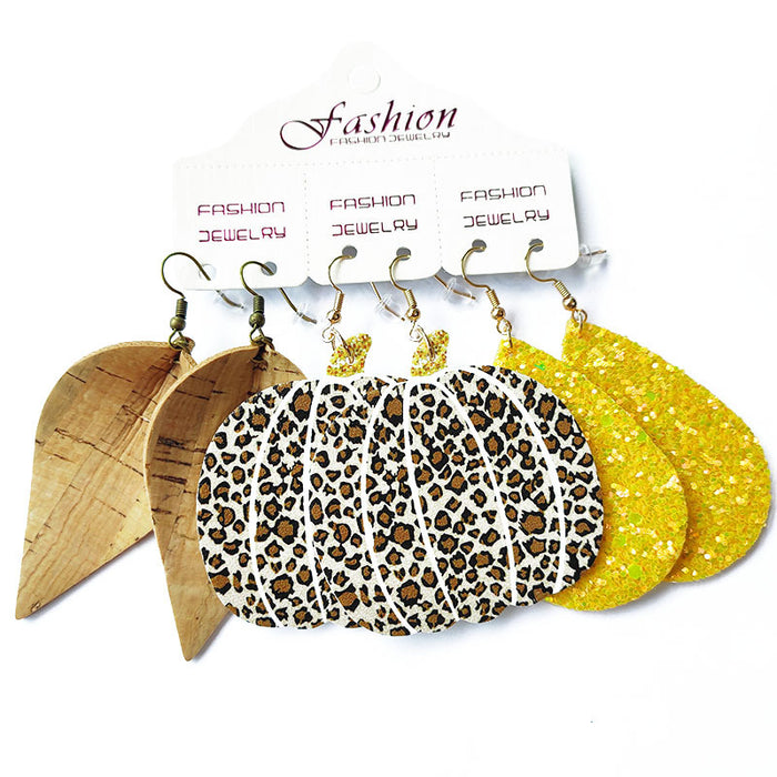 Wholesale Earring Leather Leopard Sunflower Print Set JDC-ES-HeYi081