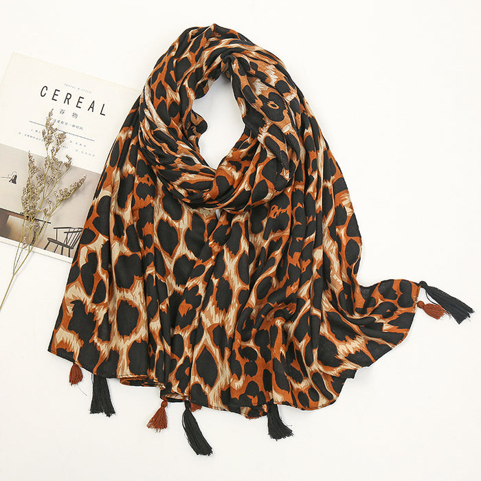 Wholesale Scarf Cotton Linen Leopard Shawl Ladies Warm Thickened JDC-SF-Jiaw002