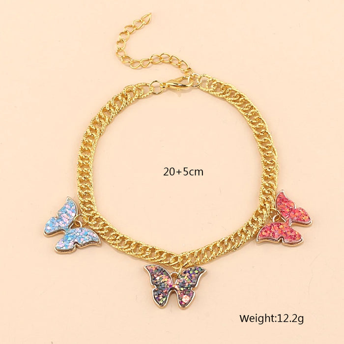 Jewelry WholesaleWholesale pearl multi-color drip oil sticker butterfly set anklet JDC-AS-YeB041 Anklets 烨贝 %variant_option1% %variant_option2% %variant_option3%  Factory Price JoyasDeChina Joyas De China