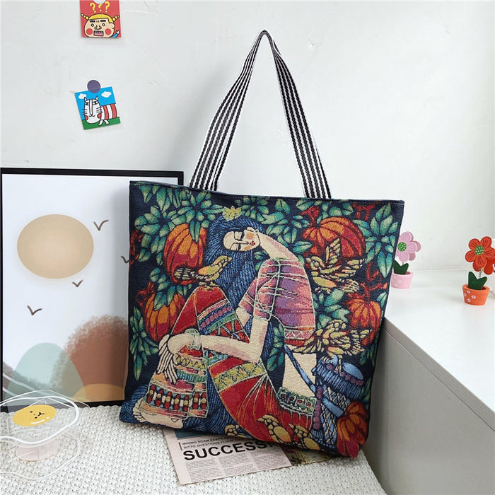 Wholesale Handbag Canvas Ethnic Style Retro Painted Shoulder Tote Bag MOQ≥2 JDC-HB-Weis001