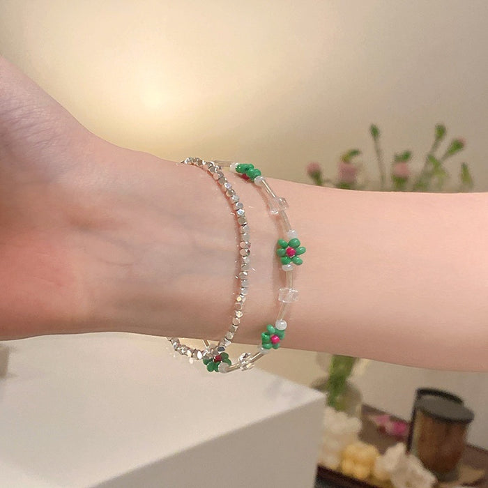 Wholesale Cute Handmade Colorful Glass Freshwater Pearl Flower Stretch Bracelet JDC-BT-ShiP002