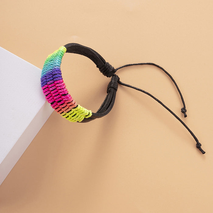 Jewelry WholesaleWholesale Hand Braided Colorful Leather Boho Rainbow Homosexual Bracelet JDC-BT-PK009 Bracelet 庞克 %variant_option1% %variant_option2% %variant_option3%  Factory Price JoyasDeChina Joyas De China