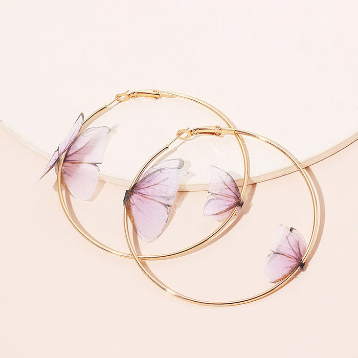 Wholesale Exaggerated Geometric Big Circle Fabric Butterfly Earrings MOQ≥2 JDC-ES-Yir001