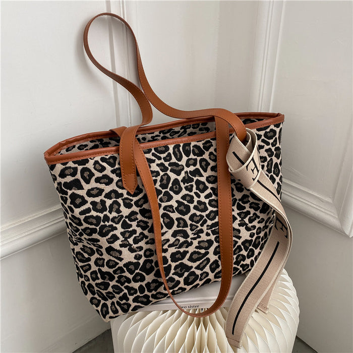 Wholesale Shoulder Bag Polyester Stripe Leopard Print Tote Bag JDC-SD-Zhongn004