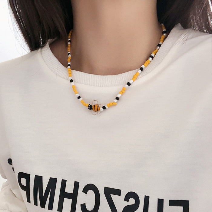 Wholesale niche design sense simple little bee color ball chain necklace JDC-NE-NaiS002